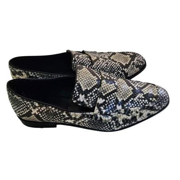 Violeta By Mango Black White Snake Print Leather Loafers Size 39(8.5) - Picture 1 of 8